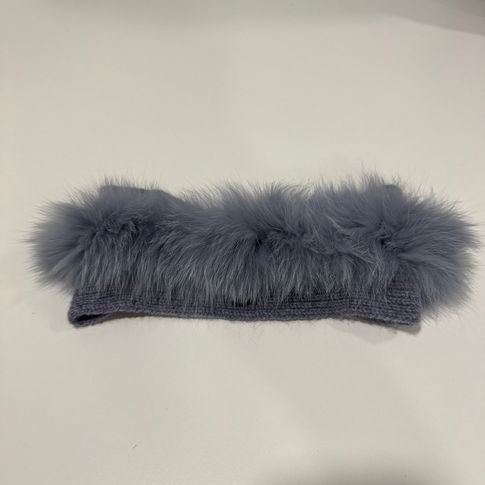 CHARLOTTE SIMONE Cashmere Knitwear Real Fox Fur‎ Gray Earmuffs Women's